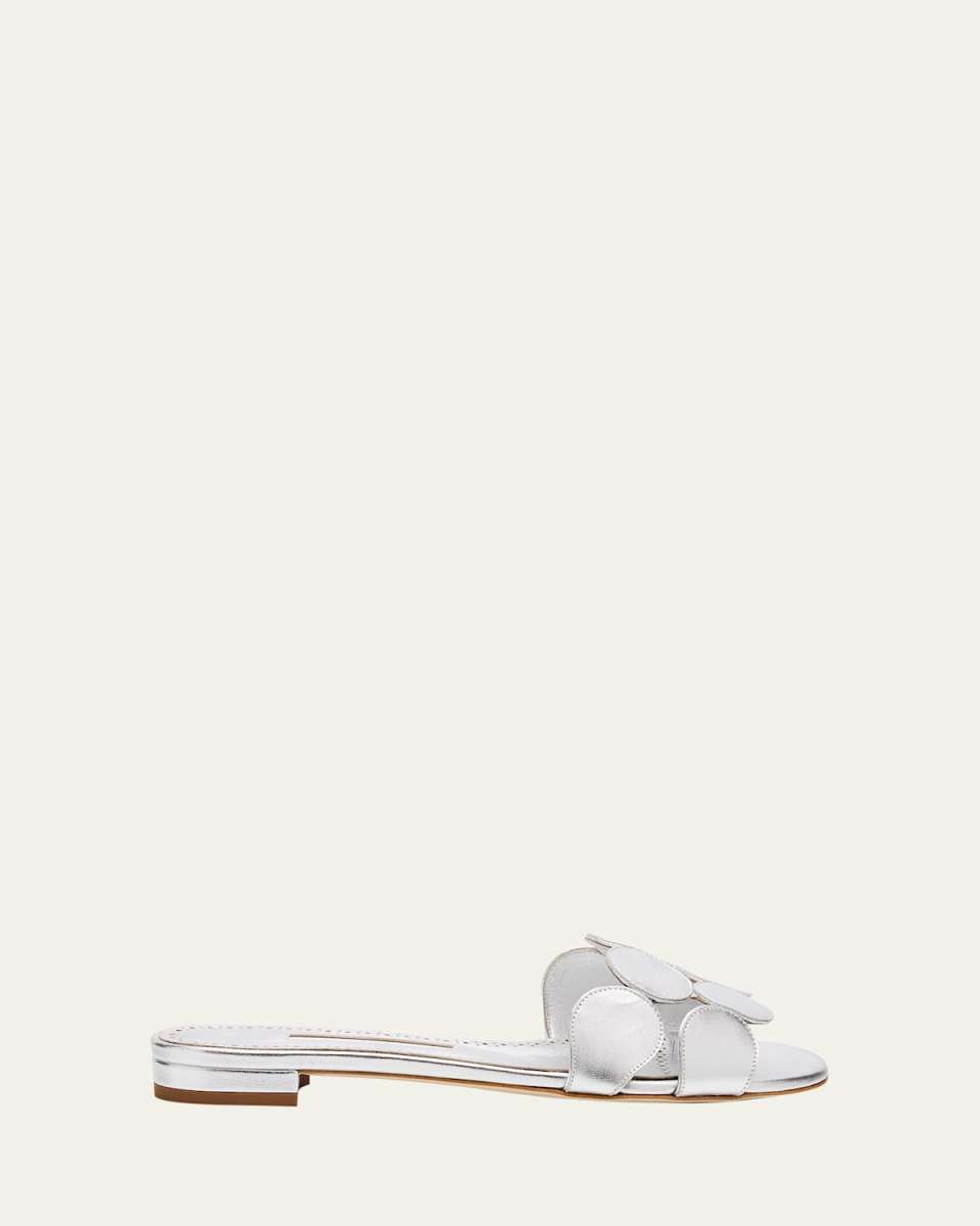 Circle-Cut Metallic Flat Slide Sandals